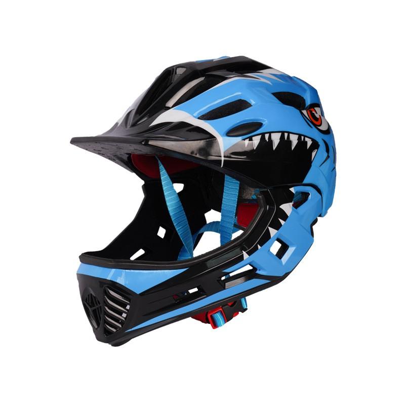 Kids Full Face Skate Helmet With Removable Chin Guard Cartoon Monster Design Roller Skating Cycling Safety Gear