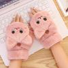 Женские плюшевые теплые перчатки, милые варежки с кроликом и кошкой, откидные перчатки без пальцев, мягкие женские толстые перчатки, гибкие зимние перчатки с половиной пальца