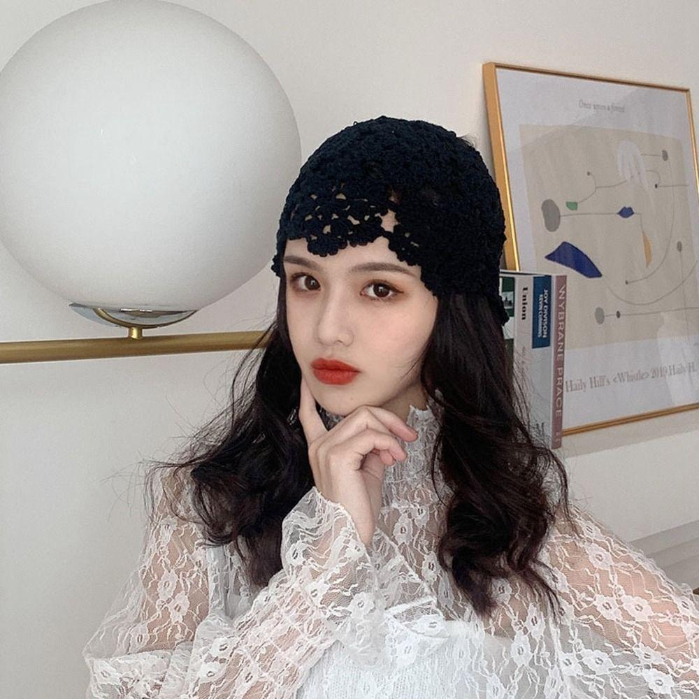 Basin Hat Hollow Flower Knitted Hat Ethnic Style Beanies Cute Crochet Bucket Hat  Warm