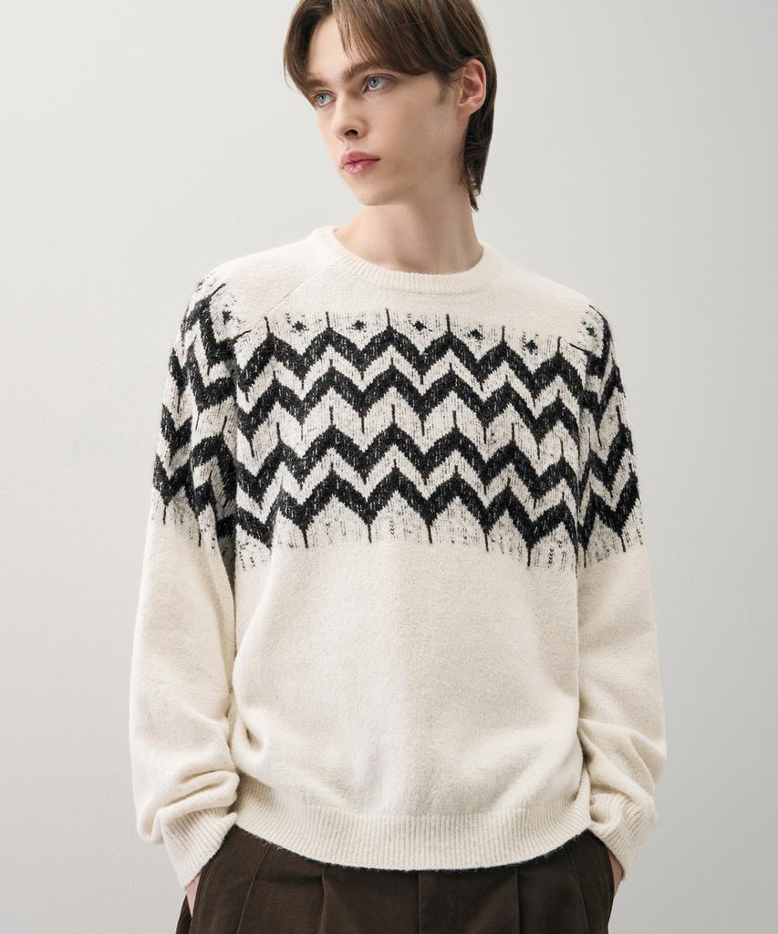 DRAW FIT Wool Hairy Nordic Crewneck Knit [Ivory]
