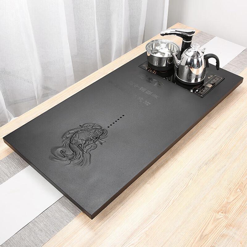 Buddha Design Black Gold Stone Tea Tray Set