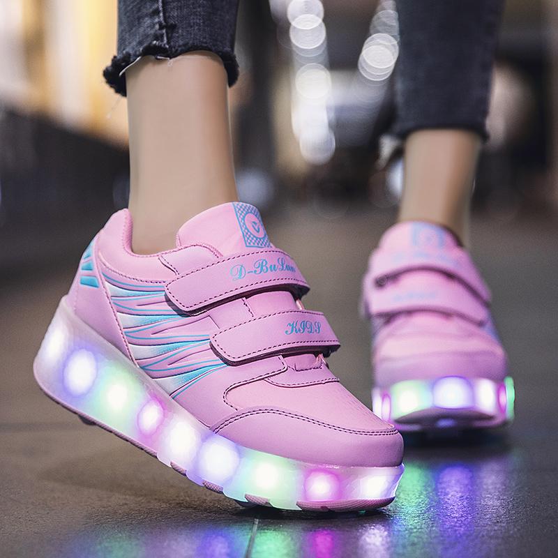Children's Rechargeable Roller Skates Double Roller Skates Men/Women LED Lighting Shoes Sneakers
