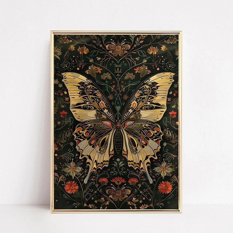 Butterfly Romantic Floral Boho Posters and Prints Canvas Printing Vintage Wall Art Picture for Living Room Home Decor Gifts
