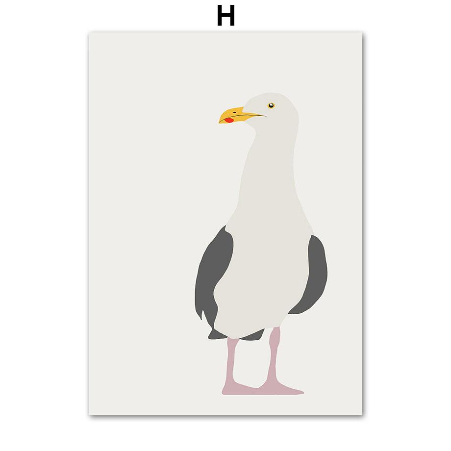 Девочка Тюлень Золотая рыбка Чайка Плакаты Печать Скандинавская Картина на холсте Мультфильм Современное настенное искусство Картины Детская комната Домашний декор