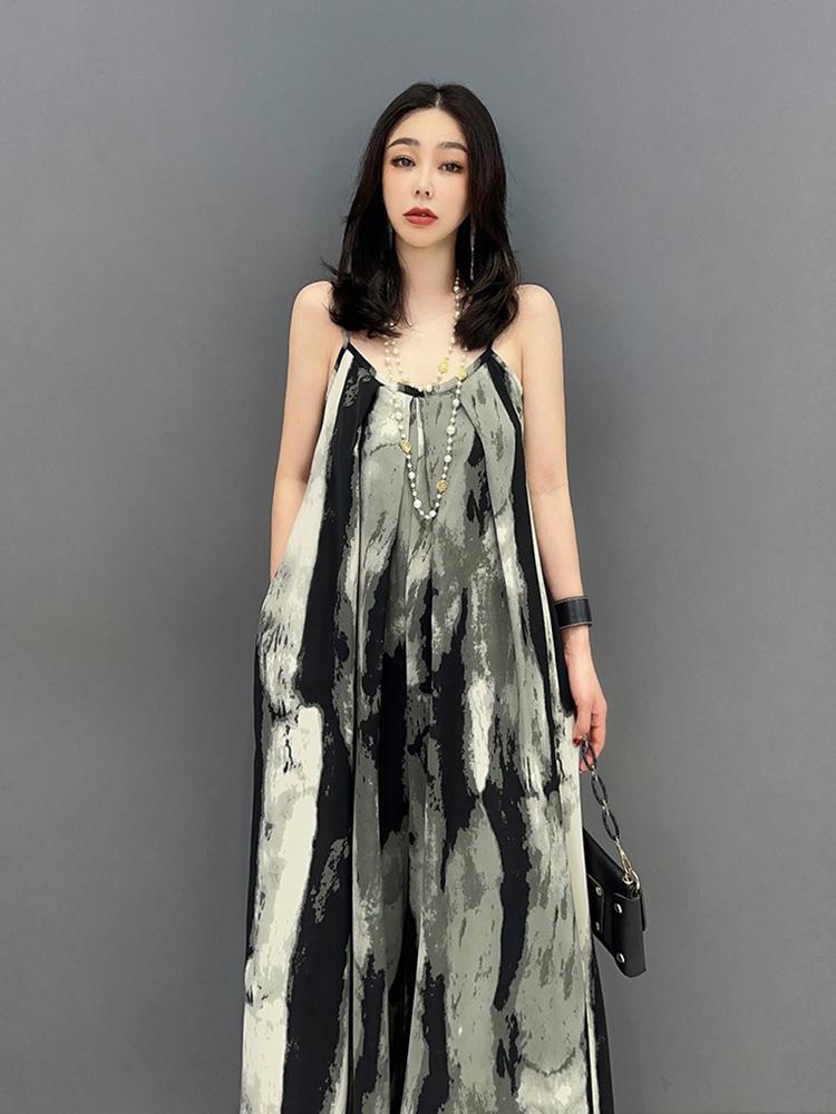 Xitao Модные свободные элегантные комбинезоны без рукавов с леопардовым узором Goddess WLD16530