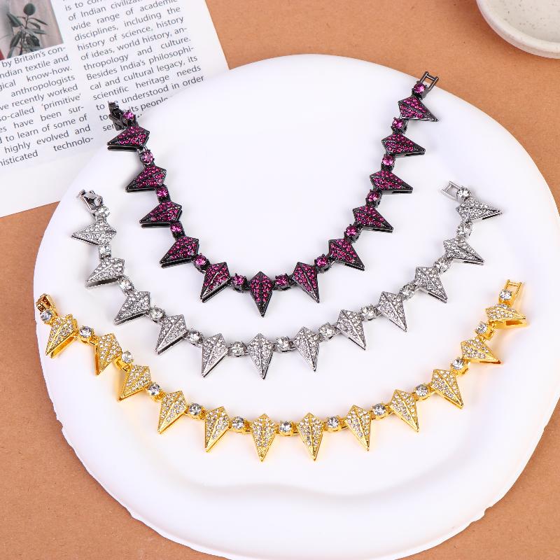 Fashion Geometric Spike Necklace Bracelet Punk Rock Style Men Women CZ Paved Jewelry Everyday Accessory
