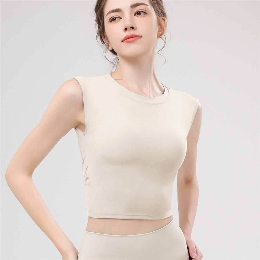 Летний новый костюм для йоги, жилет с нагрудной подушечкой для женщин, спортивный с коротким рукавом, с вырезом на спине, амортизирующий топ-жилет для йоги