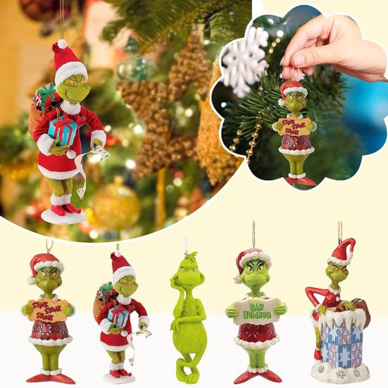 5 Pcs Green Elf Christmas Ornaments Acrylic Green Elf Christmas Tree Hanging Decoration for Holiday Party Decoration