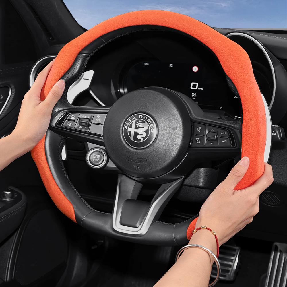IMKC9 Suitable for Alfa Romeo Premium Suede Snap-On Steering Wheel Cover, Non-Slip and Durable Giulia 952 Stelvio 949 147 Mito Giulietta Tonale 965