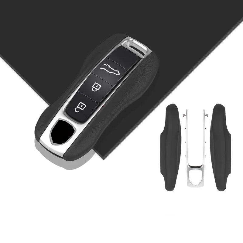 AABKV1 Luxury Genuine Leather for Porsche Boxster Cayman Panamera Cayenne Macan 718/911 Taycan Car Key Case Cover Protective Keychain