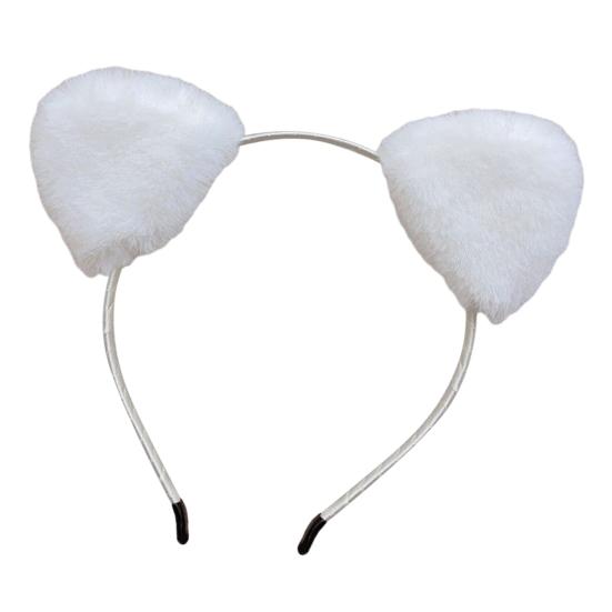 Женская повязка для волос, мягкий пушистый плюшевый мультяшный декор для ушей котенка, эластичный узкий противоскользящий обруч с узкими полями, обычная посадка, сплошной цвет, украшение на голову, обруч для волос