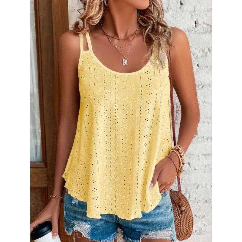 JPNTKY Women's Fashion Casual Summer Solid Color Print Sleeveless U-Neck Blouses & Shirts
