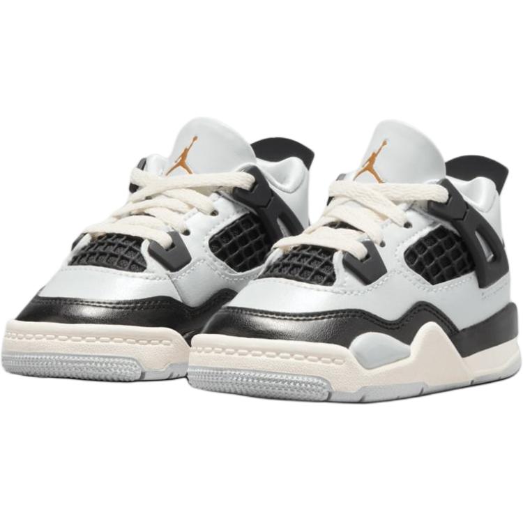Jordan Детские кроссовки Air Jordan 4, нескользящие, износостойкие, средней высоты, для малышей, серо-черные, для младенцев и малышей FZ8584-070