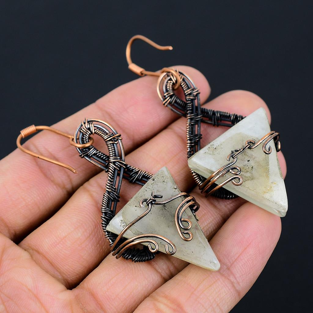 Подарочные серьги из медной проволоки с натуральным радужным лунным камнем 2,95 i0F54