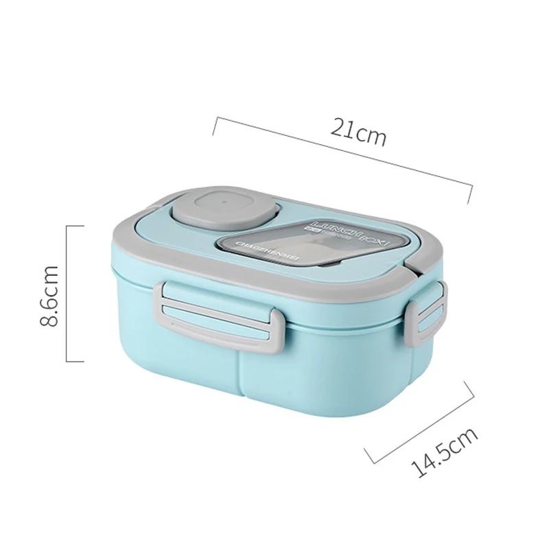 Портативный ланч-бокс с ручкой 1200 мл, двухслойный герметичный бенто-бокс для офисных работников, студентов, контейнеры для еды с микроволновым подогревом