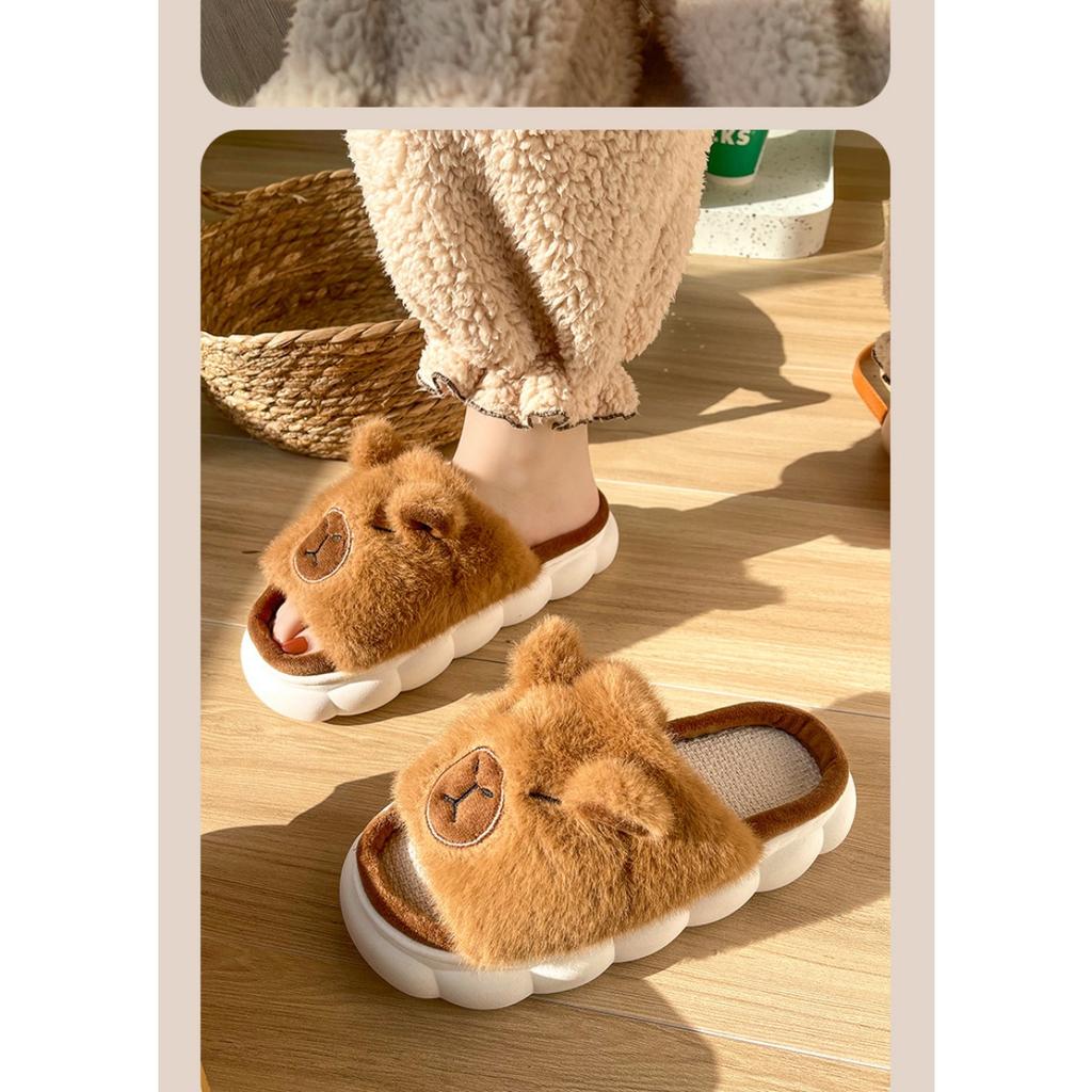 Cute Pufferfish Parent Child Linen Slippers for Four Seasons Home, Indoor Sweat Absorption, Home Decor