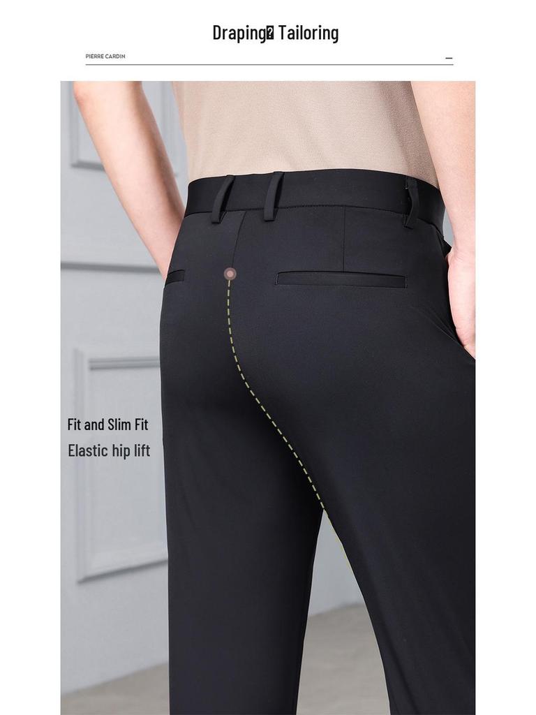Men's High-Elastic Ice Silk Straight-Leg Fashion Trousers - Casual Business Wear