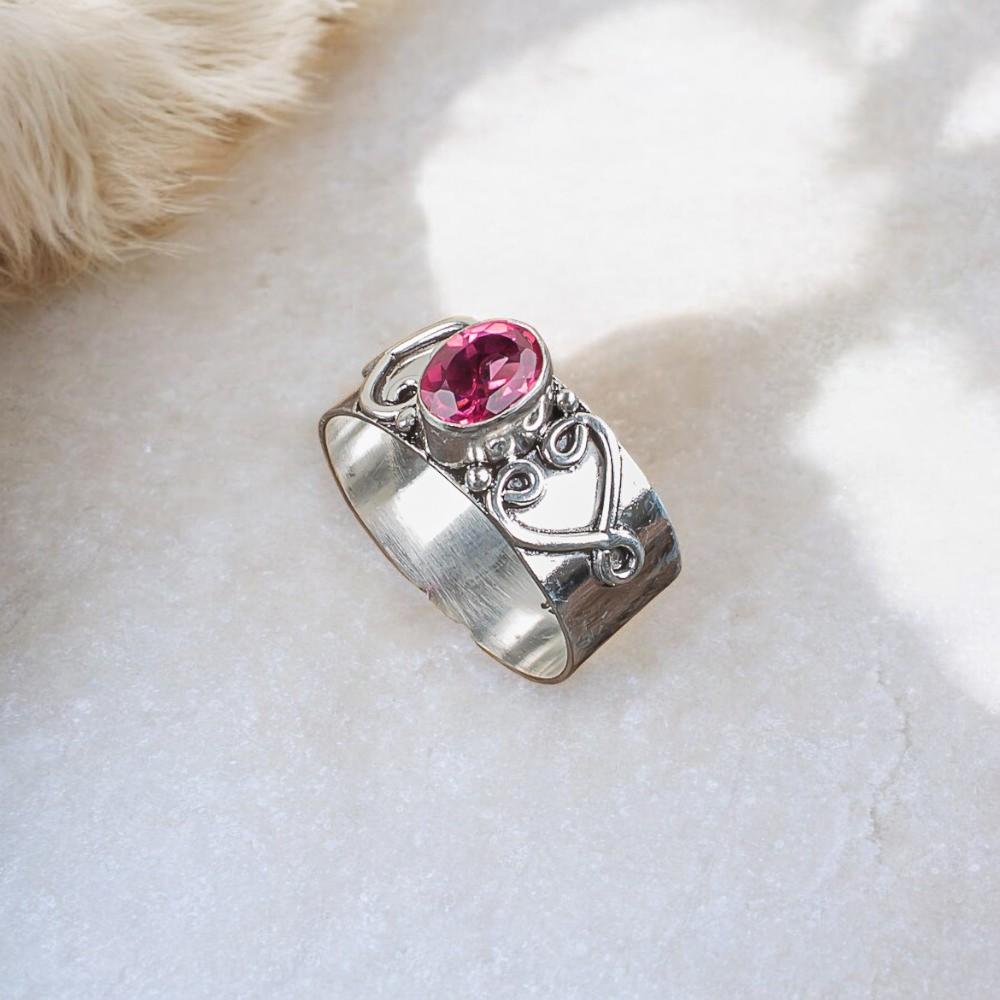 Pink Tourmaline Gemstone 925 Sterling Silver Jewelry Handcrafted Statement Ring RR-16-2