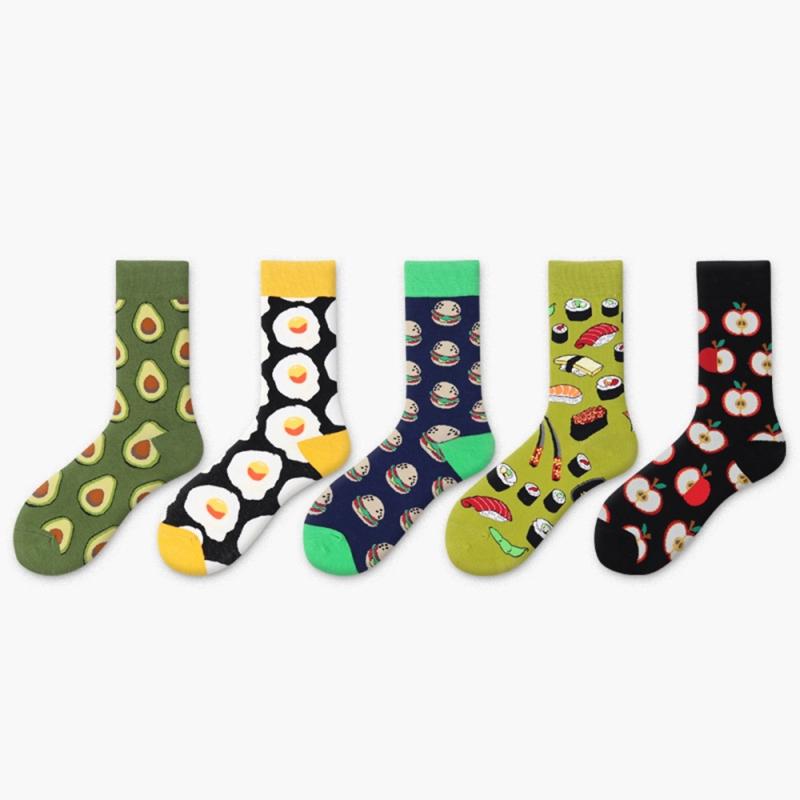 Unisex Fashion High Hosiery Socks Women Men Fruit Sock Avocado Hamburger Cherry Art Cotton Socks