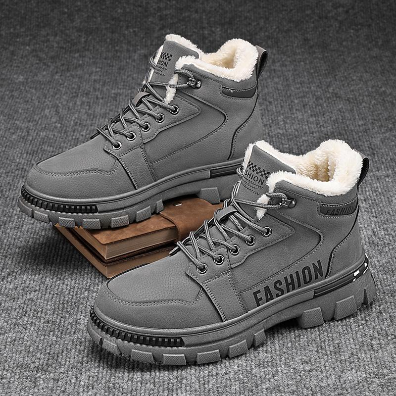 Модные короткие ботинки для зимы, мужская обувь 2024 года, новые плюшевые теплые хлопковые туфли, мужские повседневные кроссовки, нескользящие мотоциклетные ботинки