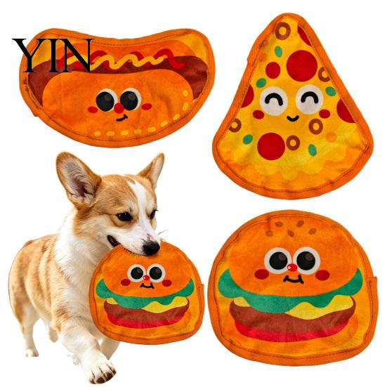 Durable Plush Dog Toys Crinkle Chew Toy, Food Shape Interactive Hamburger Pizza Hot Safe Fabric Teething Design, Toy for Small And Medium Dogs Squeaky