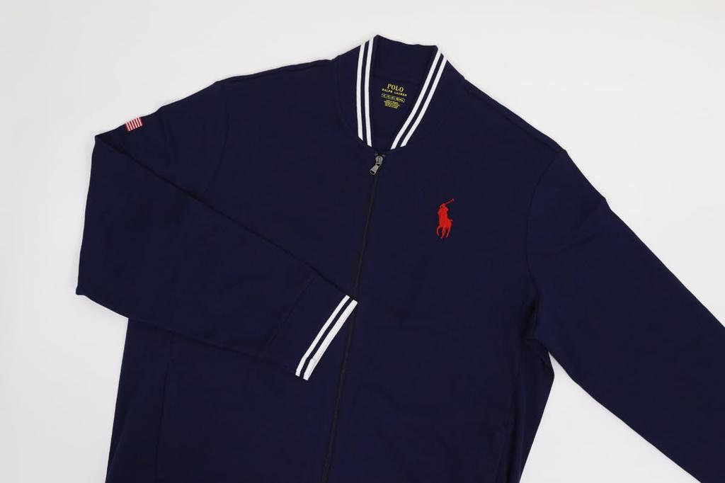 Polo Ralph Lauren Хлопковая трикотажная куртка для трека с логотипом на спине, размер XXL, мужская на молнии, темно-синяя, (Код товара 01020115)