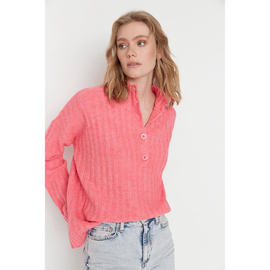 Бежевый вязаный свитер с широким узором и мягким текстурированным высоким воротником Twoaw21kz0783