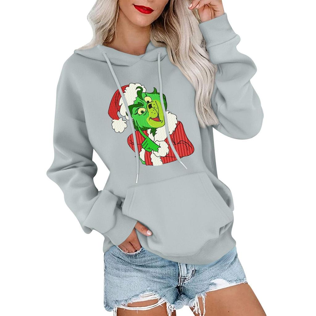 Женский повседневный удобный свитшот с капюшоном, длинным рукавом и рождественским принтом