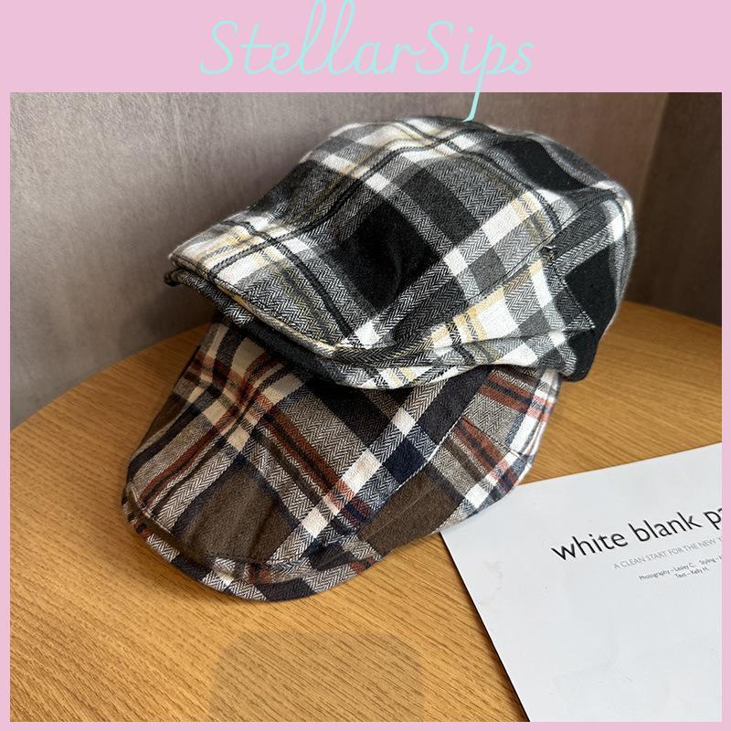 Dopamine Fashion Plaid Newsboy Cap For Women Spring Summer Sun Protection