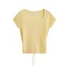 Square-neck, Straight-shoulder T-shirt, Short-sleeved Summer New Thin Knitted Sweater, Slimming and Waist-cinching Hot Girl Short Top for Women