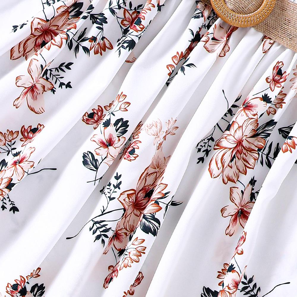 Новое летнее платье для девочек, пышные рукава, платья с цветочным принтом и поясом, детская одежда для 5-12 лет