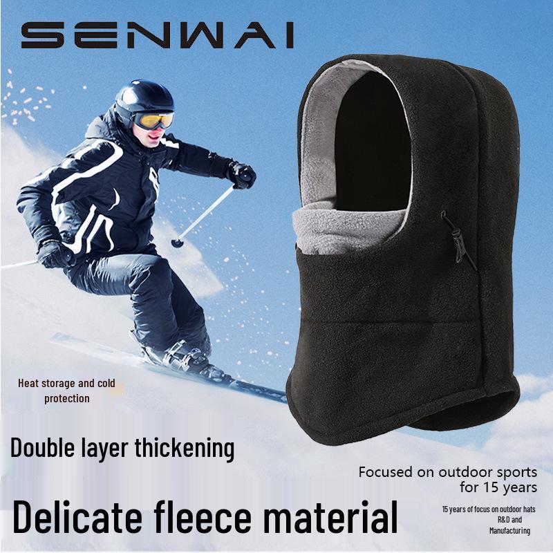 Warm Fleece Hooded Scarf & Hat for Winter Cycling and Skiing