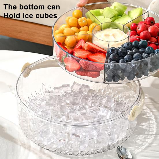 Поднос с 5 отделениями, крышкой, двойными стенками, лоток для льда, для фруктов, овощей, креветок, коктейлей, блюдо для закусок на вечеринку, сервировка закусок