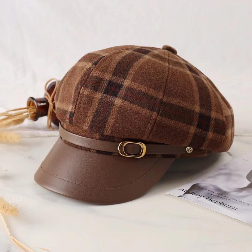 Женский дышащий берет из полиэстера и спандекса — вязаная кепка газетчика в японском и корейском стиле, классический клетчатый дизайн для осени и зимы