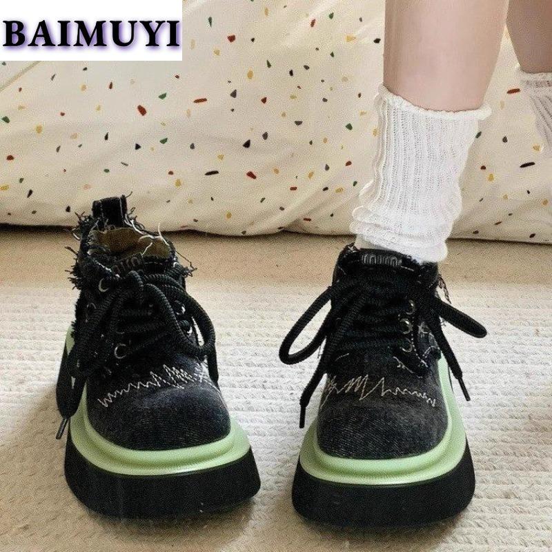 Ковбойские ботильоны женские кроссовки на платформе массивные повседневные туфли женские осень 2025 трендовый дизайн шнуровка холст zapatos mujer botas