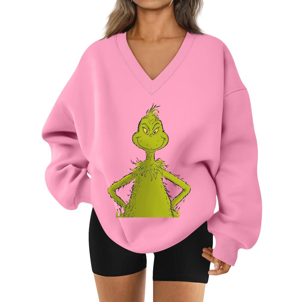 Women's Loose And Comfortable Letter V-neck Sportswear Long-sleeved Sweatshirt Daily Matching Clothes