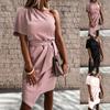 Women Casual Solid Color One-Shoulder Sleeveless Tie Dress Short Skirt