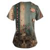 Plus Size Printed Scrub Working Uniform Tops For Women's V-Neck Print Short Sleeve Fun T-Shirts Workwear Tee With Pockets