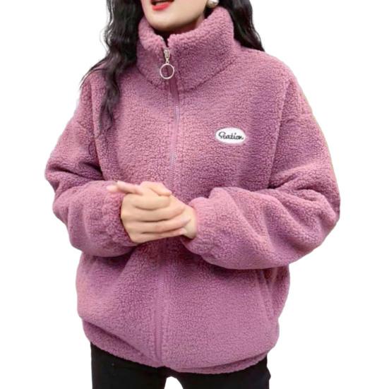 Женское зимнее пальто из шерпы, нечеткое теплое сплошное цветное воротник-стойка, свободный крой, застежка-молния, двойной карман с заниженным плечом и длинными рукавами, женское женское пальто