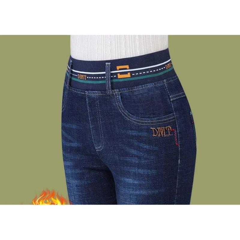 Женские зимние джинсы стрейч с плюшевой подкладкой, с высокой талией, толстые теплые джинсовые брюки, мамины джинсы-карандаш