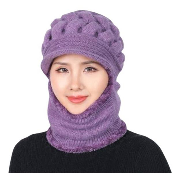 Hat Women's Winter Casual Thickened Knit Hat Plush Warm Neck Apron Hat One Piece Knit Hat