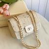 Woven Lace Flower Square Bag Women's 2024 Summer New Popular Straw Lock Chain Shoulder Messenger Bag