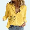 Women Fashion Flower Print Buttoned Shirt Ladies Casual Long Sleeve Linen Top Spring&summer Thin Blouse