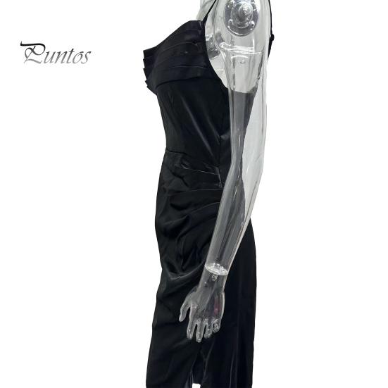 Женское вечернее платье с разрезом по бокам, плиссированное, с открытой спиной, облегающее платье макси на тонких бретельках, с глубоким вырезом, без рукавов, платье-комбинация А-силуэта для свадебного банкета