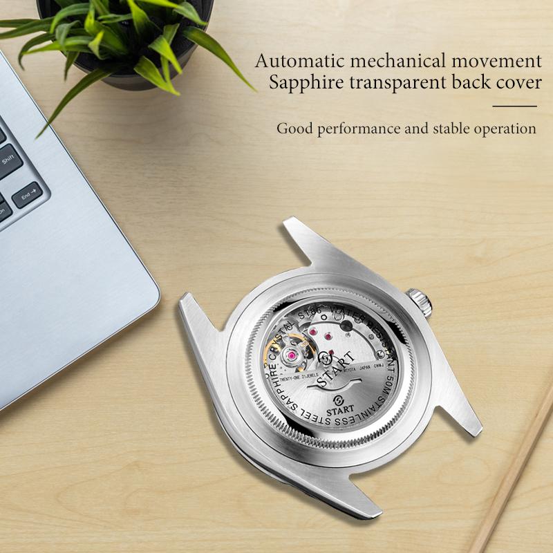 Start Мужские автоматические механические часы со светящимся часовым маркером, модные повседневные мужские часы, кожаные часы с функцией календаря недели