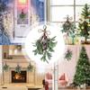 Artificial Mistletoe Branch Christmas Hanging Faux Mistletoe Ornament with Bow Glitter Leaves