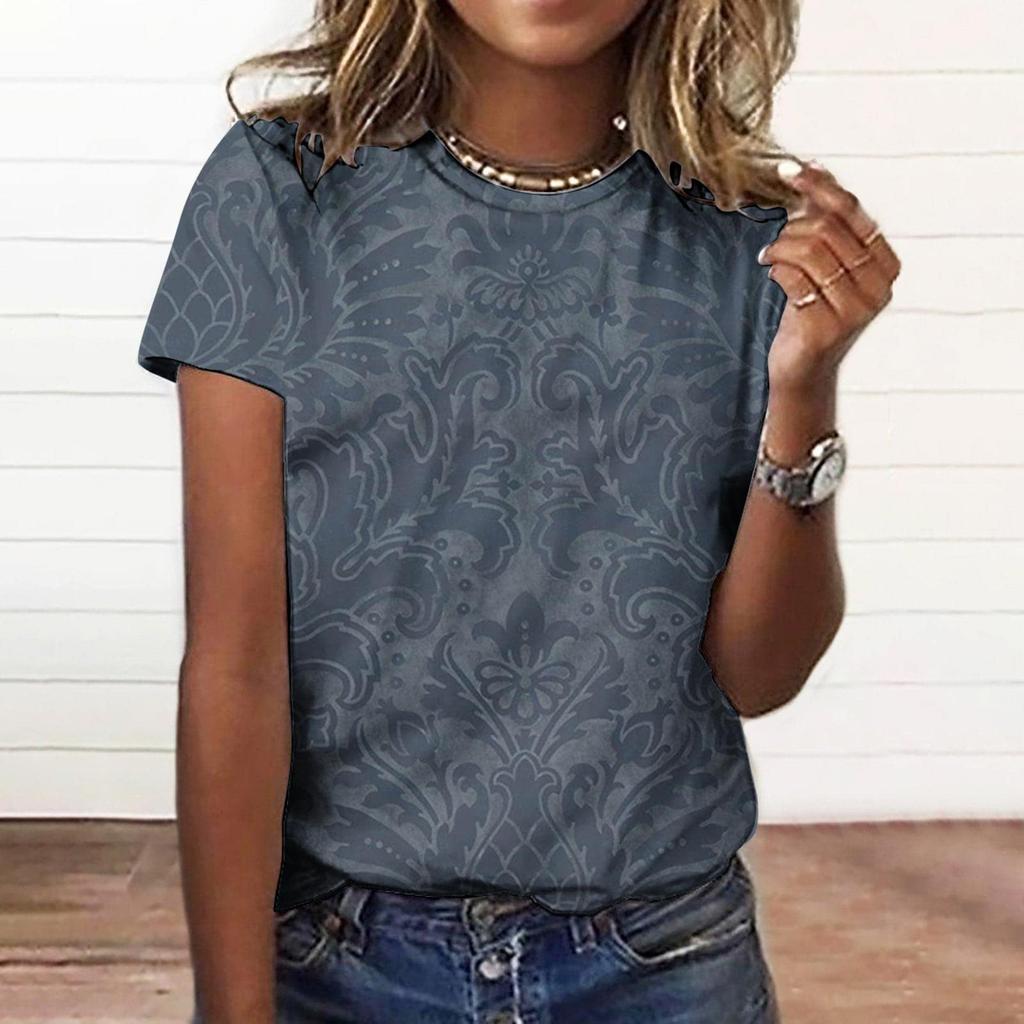 Женский модный повседневный свободный пуловер с коротким рукавом и принтом с круглым вырезом