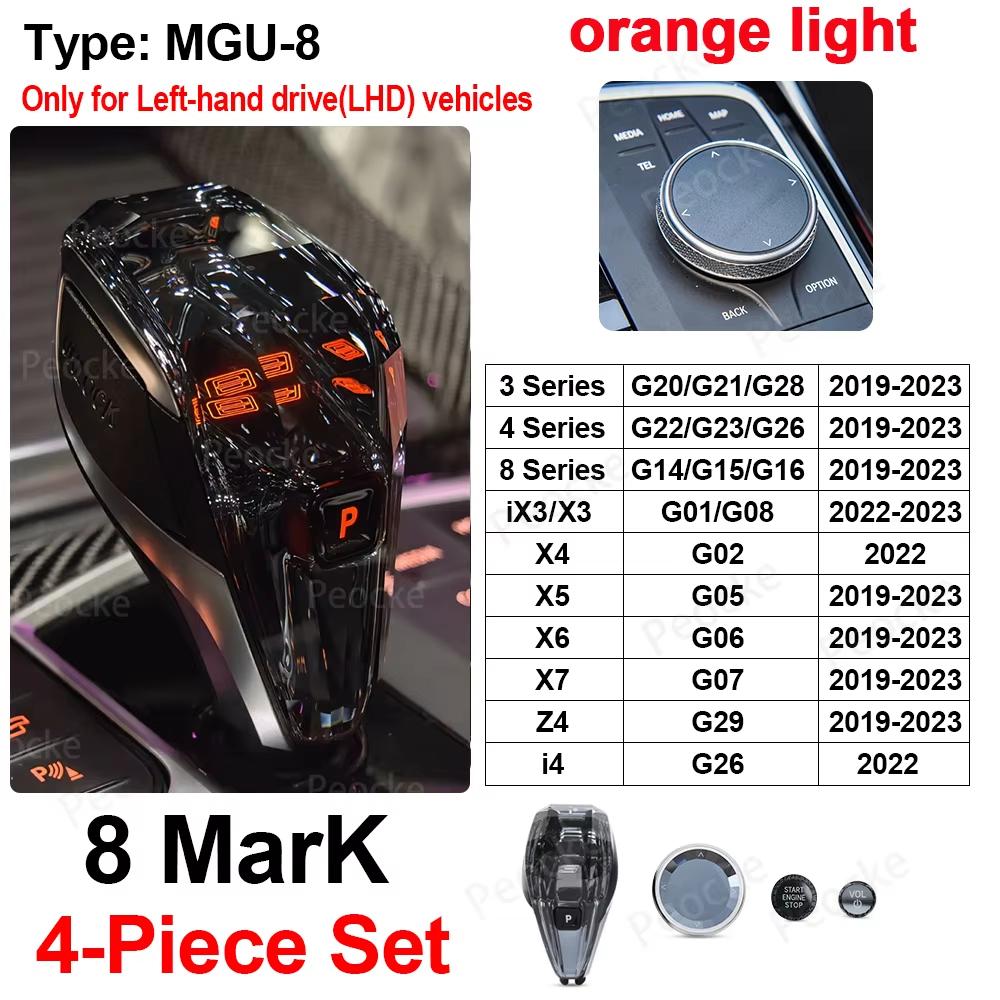 Ручка переключения передач из кристалла с оранжевой подсветкой для BMW G20 G29 G26 G28 G22 G12 X7 G07 X3 G01 X4 G02 X5 G05 iX3 G08, головка рычага коробки передач