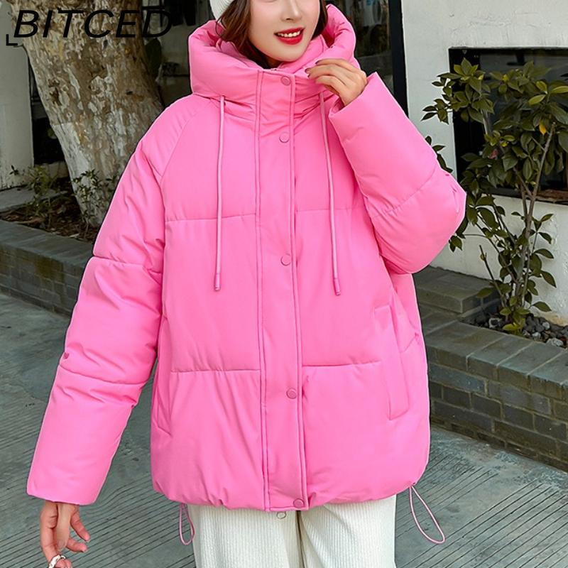 BITCED Plus Size Thickened Cotton Coat Women's Fall/Winter A-Line Loose Fit Puffer Jacket Warm Cotton-Lined Hooded Outerwear