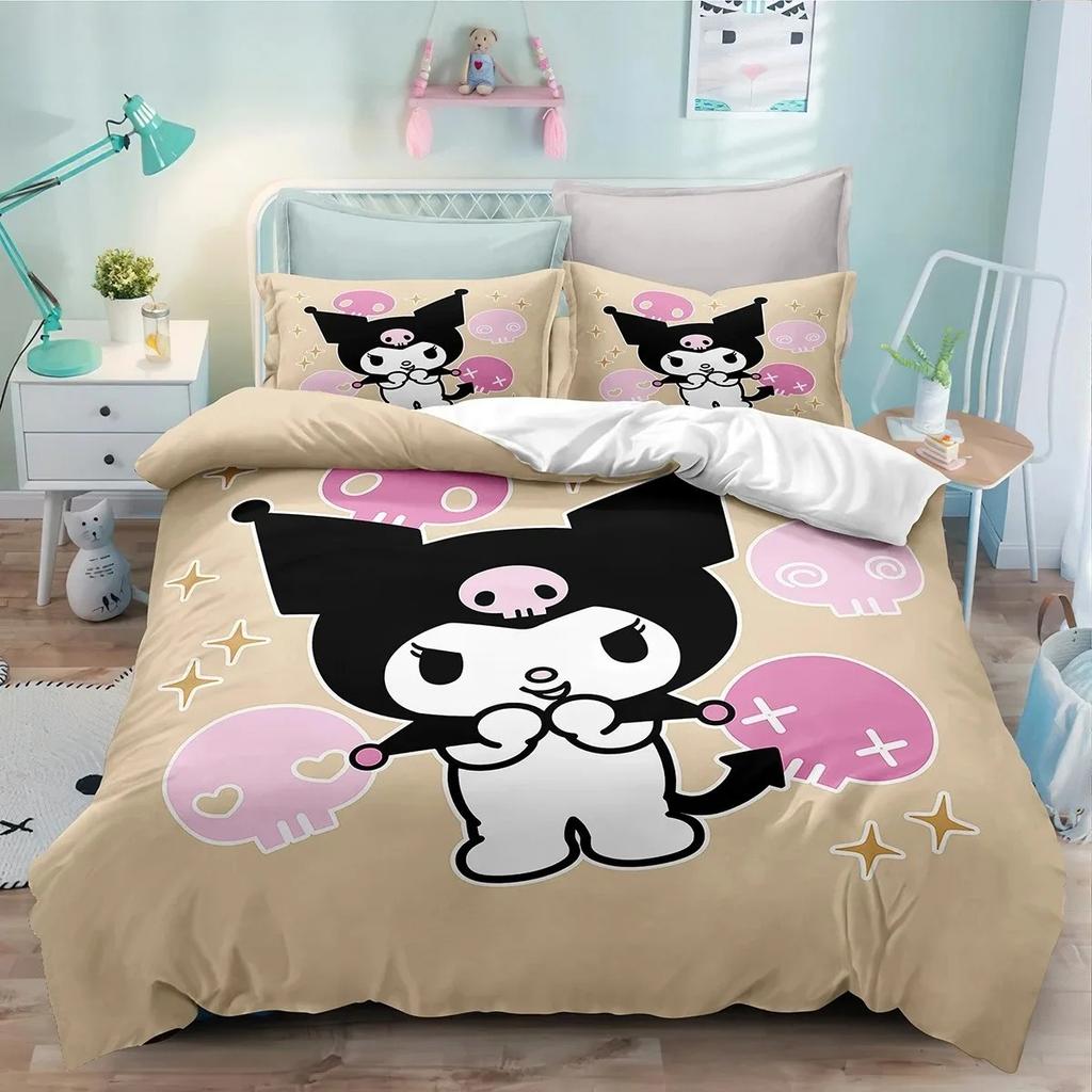 Пододеяльник Kuromi Мультяшный Sanrio Полный Милый Детская Спальня 100% Полиэстер Подарок для Взрослых Комплект Постельного Белья 2/3 шт.